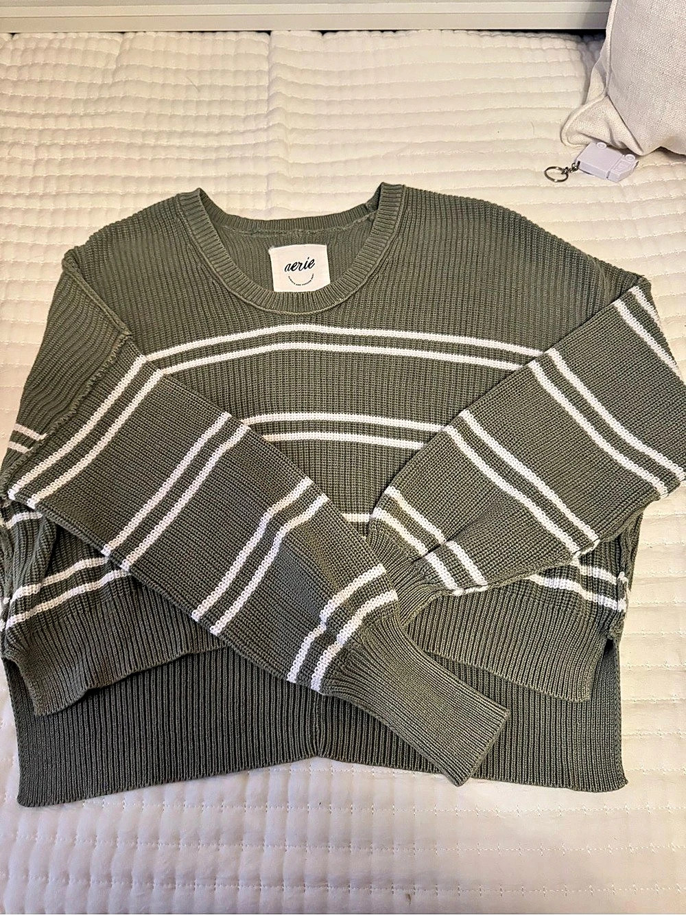 Aerie Striped Sweater in Green & White Size Small